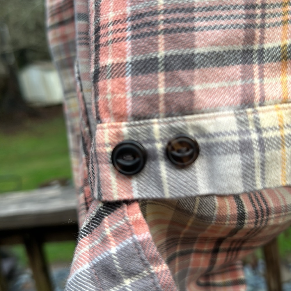 Patagonia Haywood flannel organic cotton button down peach purple grey Lrg - Picture 6 of 8